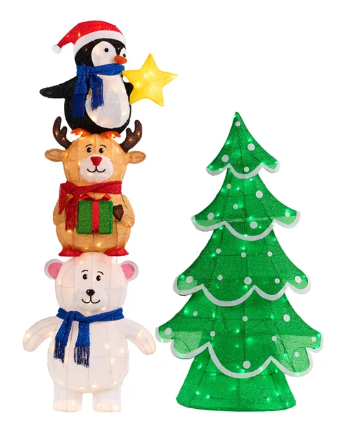 WeRChristmas Pre-Lit Penguin Reindeer And Polar Bear With Tree Silhouette 158 Cm - No Size Image 1