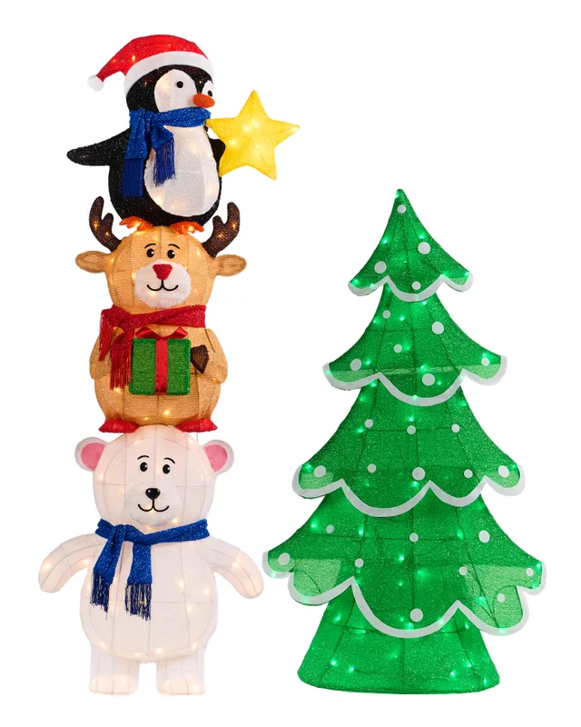 WeRChristmas Pre-Lit Penguin Reindeer And Polar Bear With Tree Silhouette 158 Cm