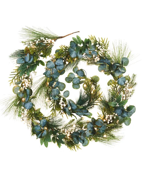 WeRChristmas Green Pre-Lit Artificial Christmas Garland With Eucalyptus And Berries 50 Warm White Leds 9 Ft - No Size Image 1