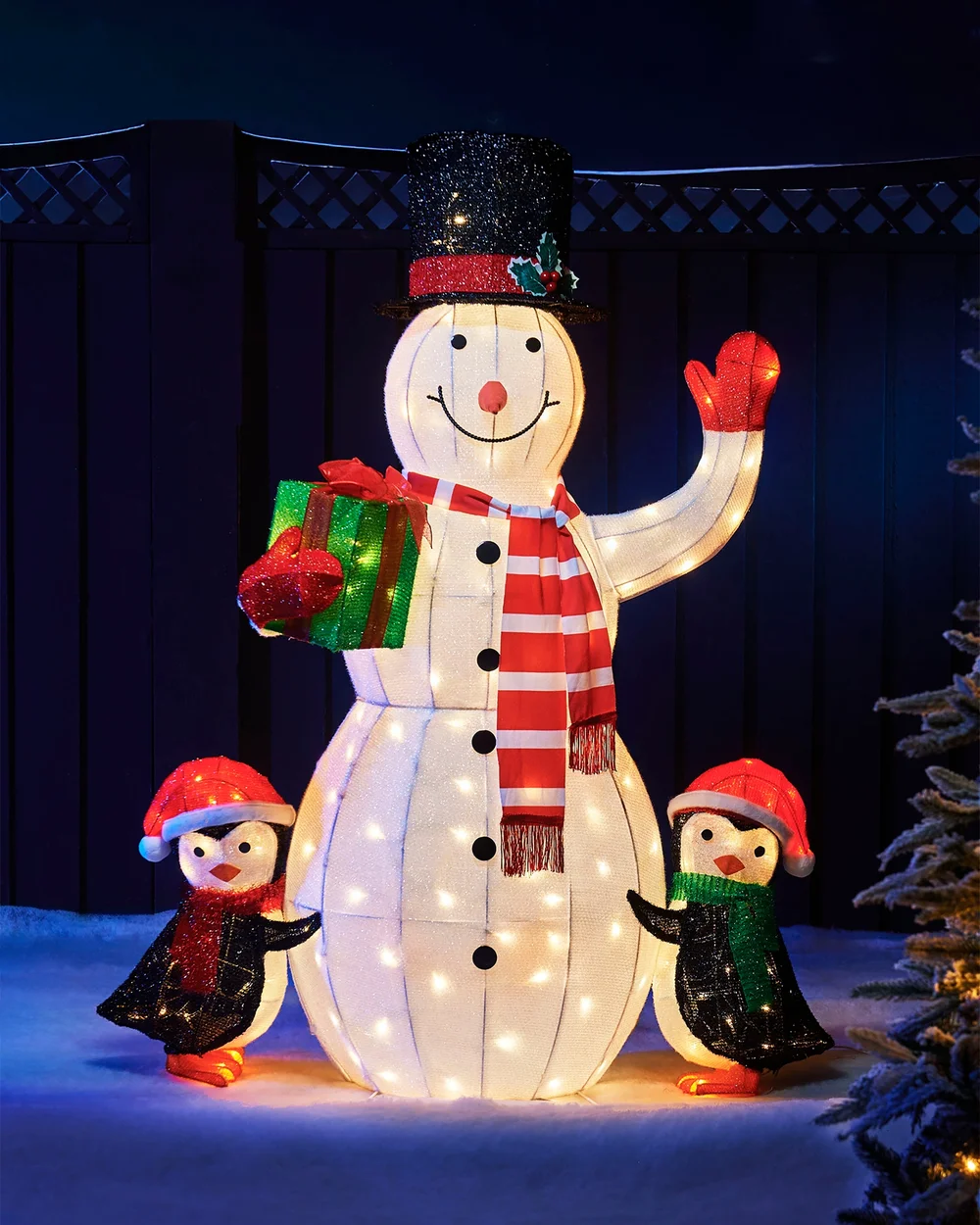 WeRChristmas White Pre-Lit 3D Snowman And Penguin Silhouette 100 Cm - No Size Image 2