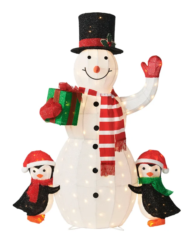 WeRChristmas White Pre-Lit 3D Snowman And Penguin Silhouette 100 Cm