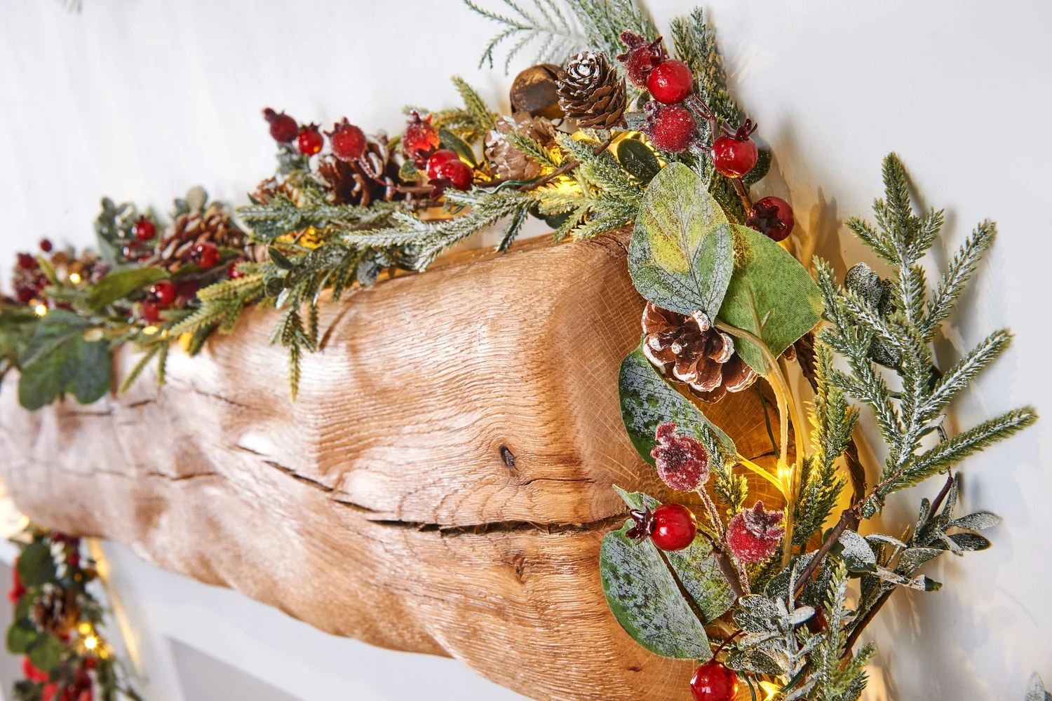 WeRChristmas Green Pre-Lit Frosted Artificial Christmas Garland With Eucalyptus Pinecones And Berries 55 Warm White Leds 9 Ft - No Size Image 3
