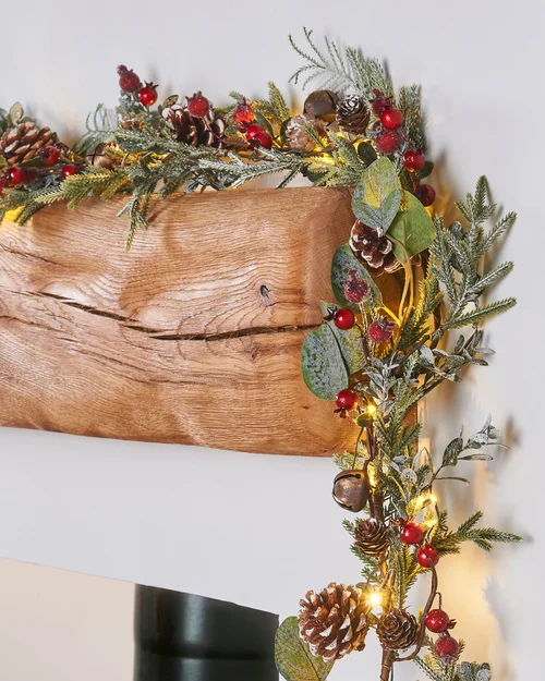 WeRChristmas Green Pre-Lit Frosted Artificial Christmas Garland With Eucalyptus Pinecones And Berries 55 Warm White Leds 9 Ft - No Size Image 2