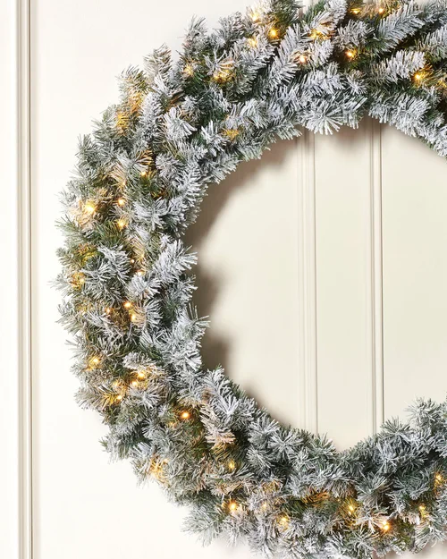 WeRChristmas White Pre-Lit Snow-Flocked Majestic Artificial Christmas Wreath 100 Warm White Leds 1 M - No Size Image 2