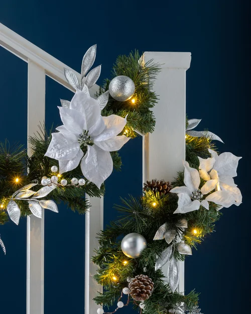 WeRChristmas Multi-Colour Pre-Lit Silver And White Decorated Artificial Christmas Garland 40 Warm White Leds 9 Ft - One Size Image 3