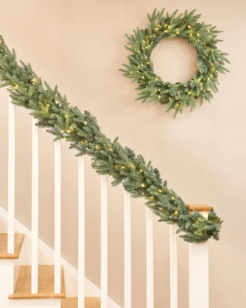 WeRChristmas Blue Pre-Lit Mixed Pine Artificial Christmas Garland 100 Warm White And Ice White Leds 9 Ft - No Size Image 3