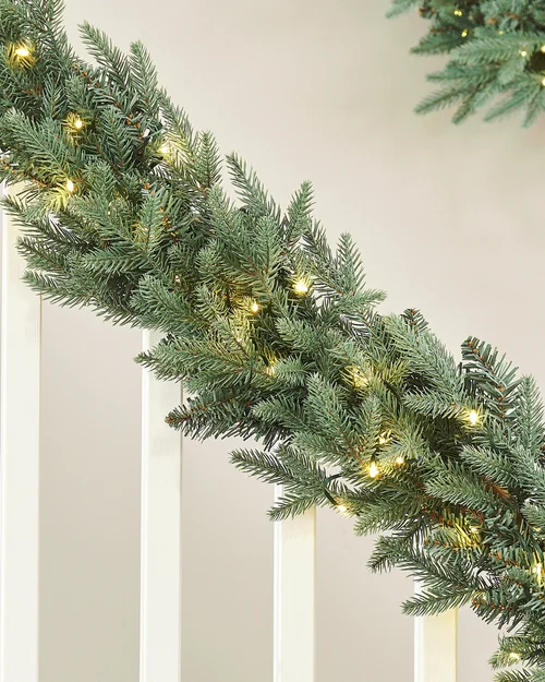 WeRChristmas Blue Pre-Lit Mixed Pine Artificial Christmas Garland 100 Warm White And Ice White Leds 9 Ft - No Size Image 2