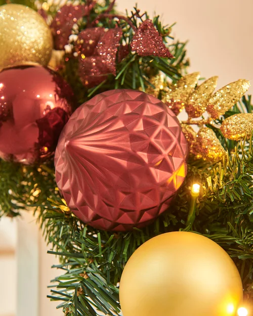 WeRChristmas Multi-Colour Pre-Lit Artificial Christmas Garland With Burgundy And Gold Baubles 100 Warm White Leds 9 Ft - No Size Image 5