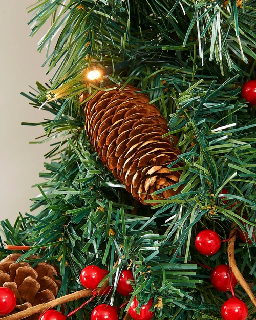 WeRChristmas Red Pre-Lit Artificial Christmas Wreath With Pinecones And Red Berries 50 Warm White Leds 76 Cm - No Size Image 6