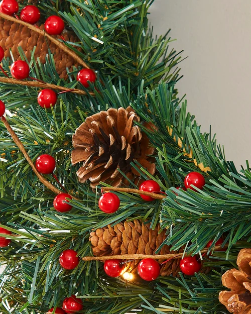 WeRChristmas Red Pre-Lit Artificial Christmas Wreath With Pinecones And Red Berries 50 Warm White Leds 76 Cm - No Size Image 5