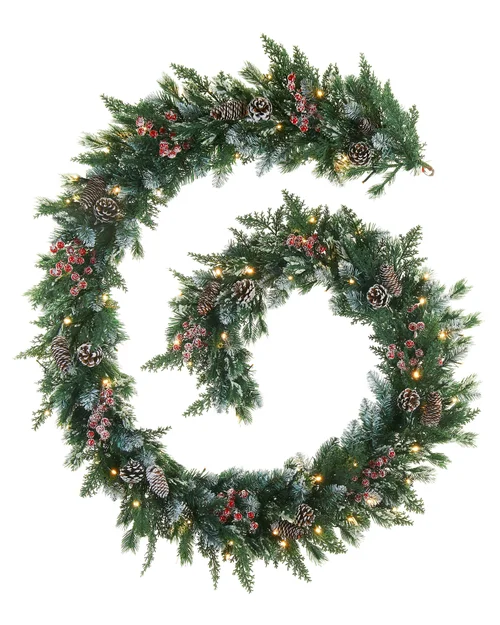 WeRChristmas Green And White Pre-Lit Snow-Flocked Mixed-Tip Artificial Christmas Garland 80 Warm White Leds 9 Ft - No Size Image 1