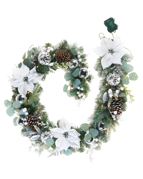 WeRChristmas White Pre-Lit Natural Fir Christmas Wreath 100 Warm White Micro Leds 8 Function Timer Controller Lead Wire 76 Cm - No Size Image 1