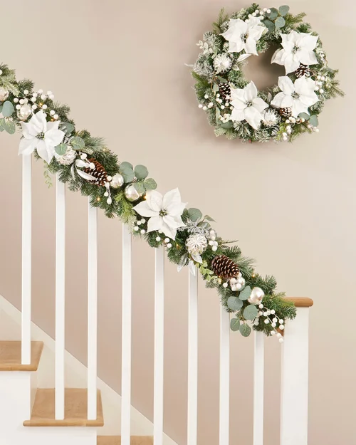 WeRChristmas White Pre-Lit Natural Fir Christmas Wreath 100 Warm White Micro Leds 8 Function Timer Controller Lead Wire 76 Cm - No Size Image 4