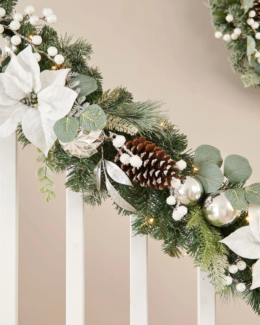 WeRChristmas White Pre-Lit Natural Fir Christmas Wreath 100 Warm White Micro Leds 8 Function Timer Controller Lead Wire 76 Cm - No Size Image 2