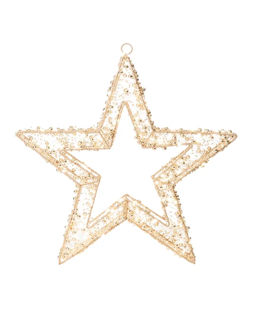 WeRChristmas Gold Pre-Lit Beaded Star 200 Warm White Micro Leds With Timer 38 Cm - No Size Image 1