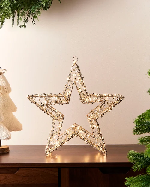 WeRChristmas Gold Pre-Lit Beaded Star 200 Warm White Micro Leds With Timer 38 Cm - No Size Image 6