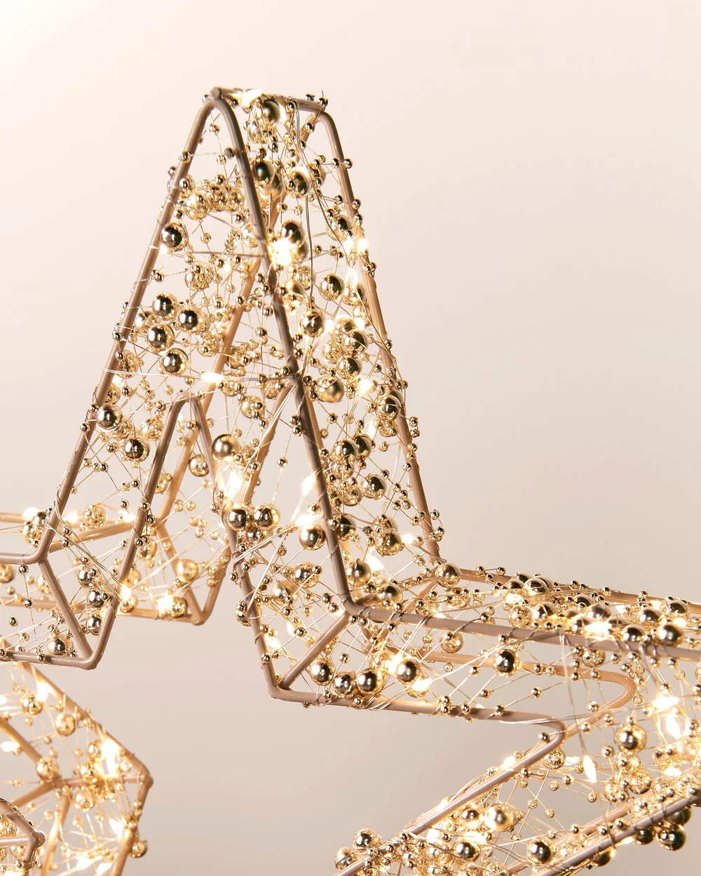 WeRChristmas Gold Pre-Lit Beaded Star 200 Warm White Micro Leds With Timer 38 Cm - No Size Image 5