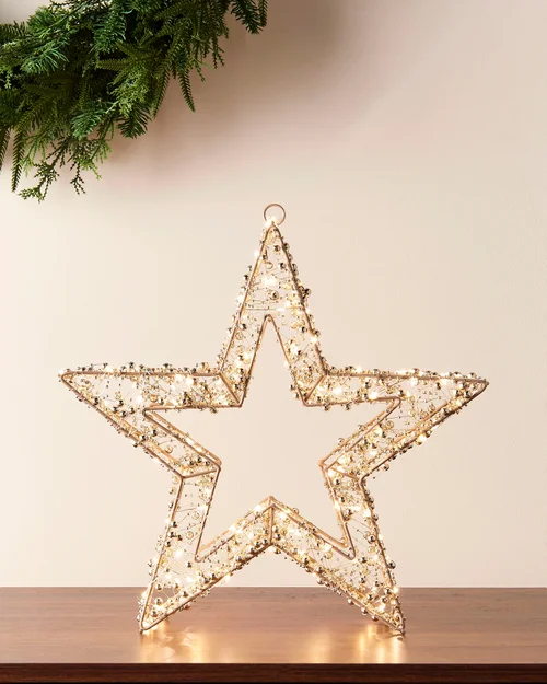 WeRChristmas Gold Pre-Lit Beaded Star 200 Warm White Micro Leds With Timer 38 Cm - No Size Image 2