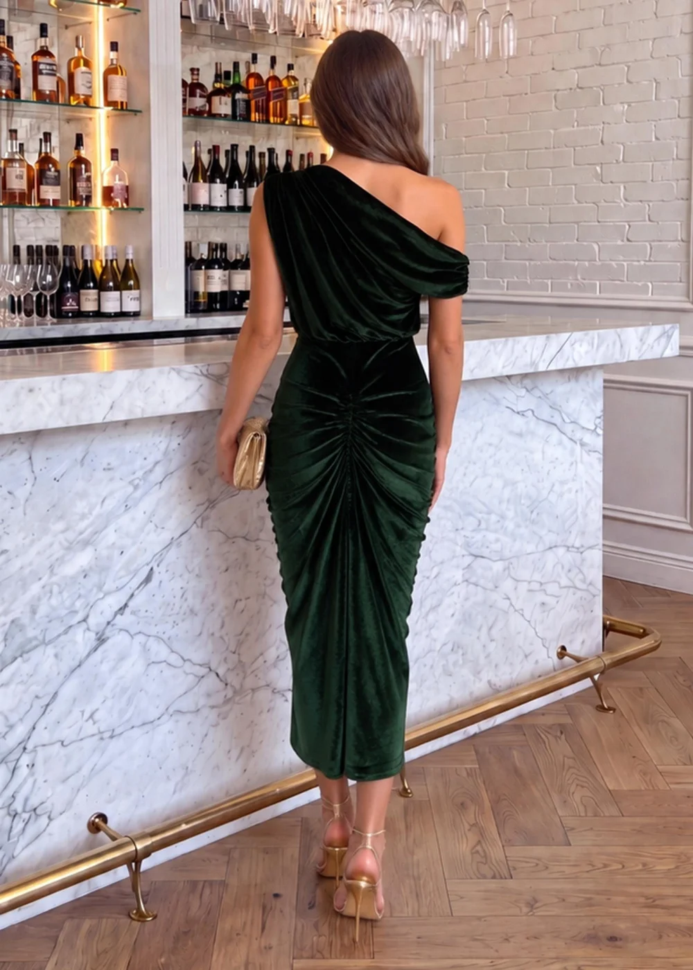AX Paris Green Velvet Off The Shoulder Knot Midi Dress - 8 Image 4