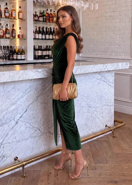 AX Paris Green Velvet Off The Shoulder Knot Midi Dress - 8 Image 3