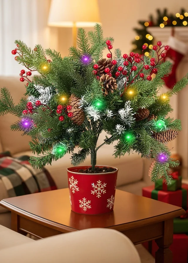 Lifeideas Green Artificial Christmas Tree with Decorations and LED Lights