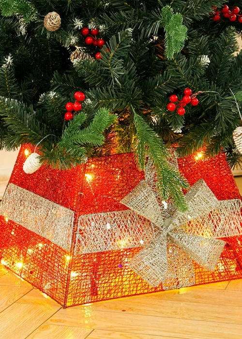Lifeideas Square Christmas Tree Collar Basket Decor with Bow Tie - One Size Image 1