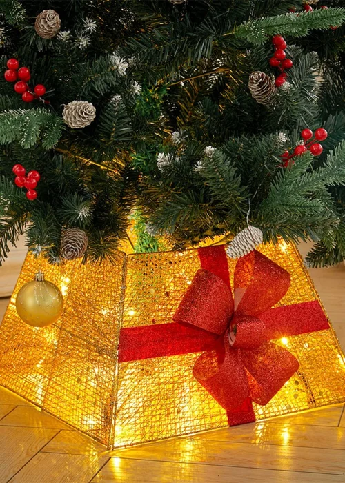 Lifeideas Square Christmas Tree Collar Basket Decor with Bow Tie - One Size Image 2