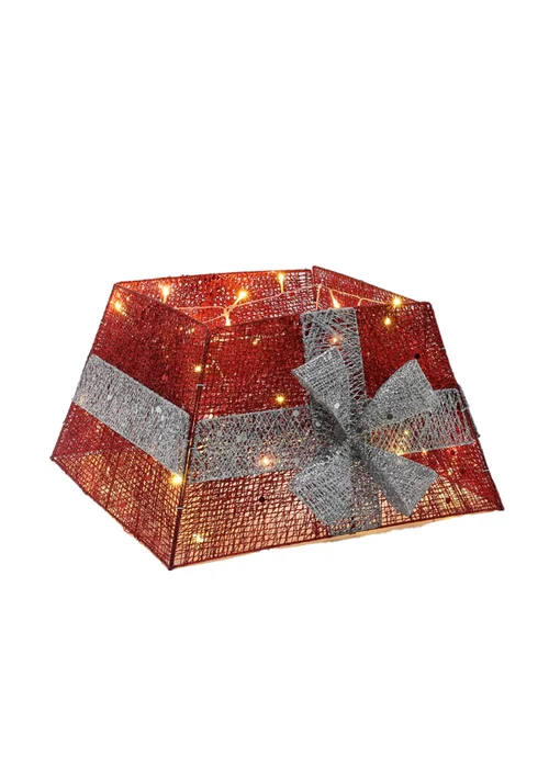Lifeideas Square Christmas Tree Collar Basket Decor with Bow Tie - One Size Image 4