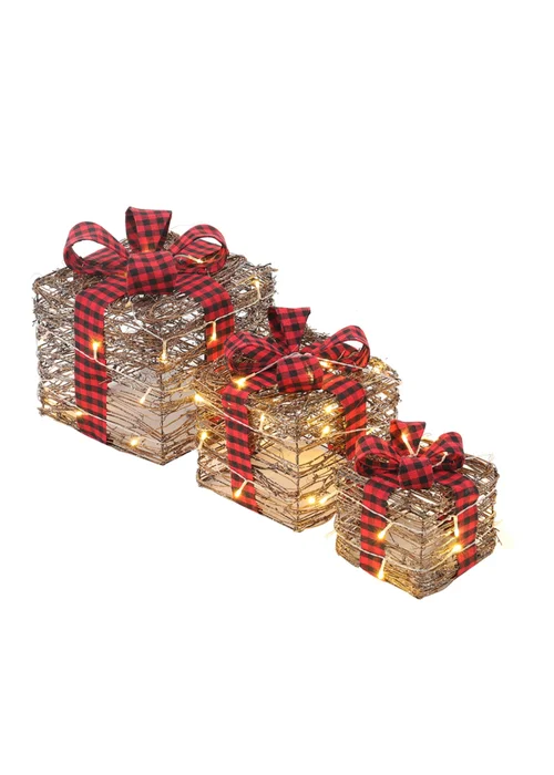 Lifeideas Brown 3‑Piece Rattan Christmas Gift‑Box Set - One Size Image 3