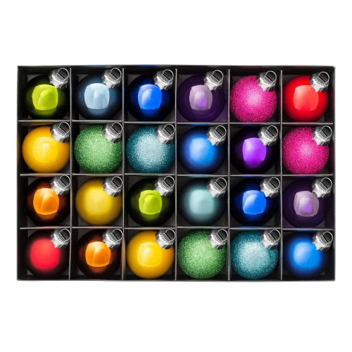 WeRChristmas Multi-Colour Set Of 24 Mini Glass Christmas Tree Baubles 3 Cm - No Size Image 1
