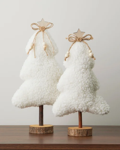 WeRChristmas Set Of 2 Sherpa Christmas Trees Tabletop Trees 34 Cm & 30 Cm - No Size Image 2
