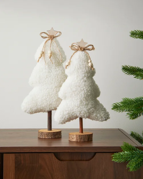 WeRChristmas Set Of 2 Sherpa Christmas Trees Tabletop Trees 34 Cm & 30 Cm - No Size Image 6