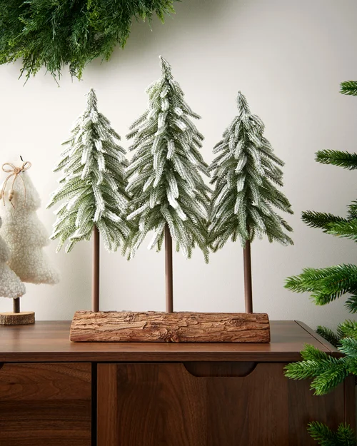 WeRChristmas Snow-Flocked Tree Trio With Log Base 50 Cm - No Size Image 6